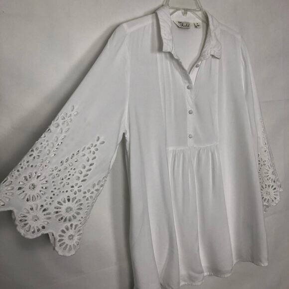 Cafe Marrakesh Womens Top Medium Eyelet Flared Sleeve Boho Cottagecore Beachy - Picture 5 of 11